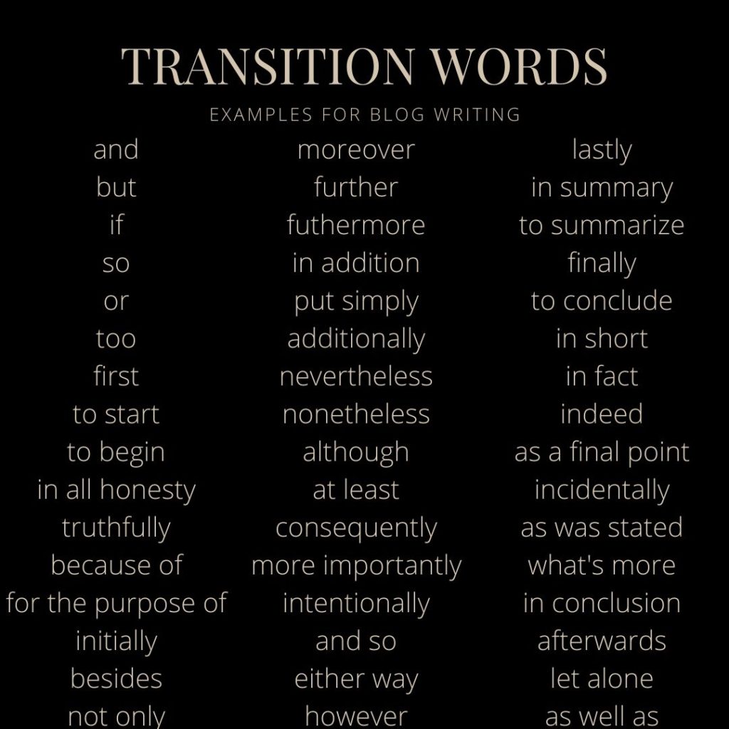 Transition words list to creating a high engagement blog